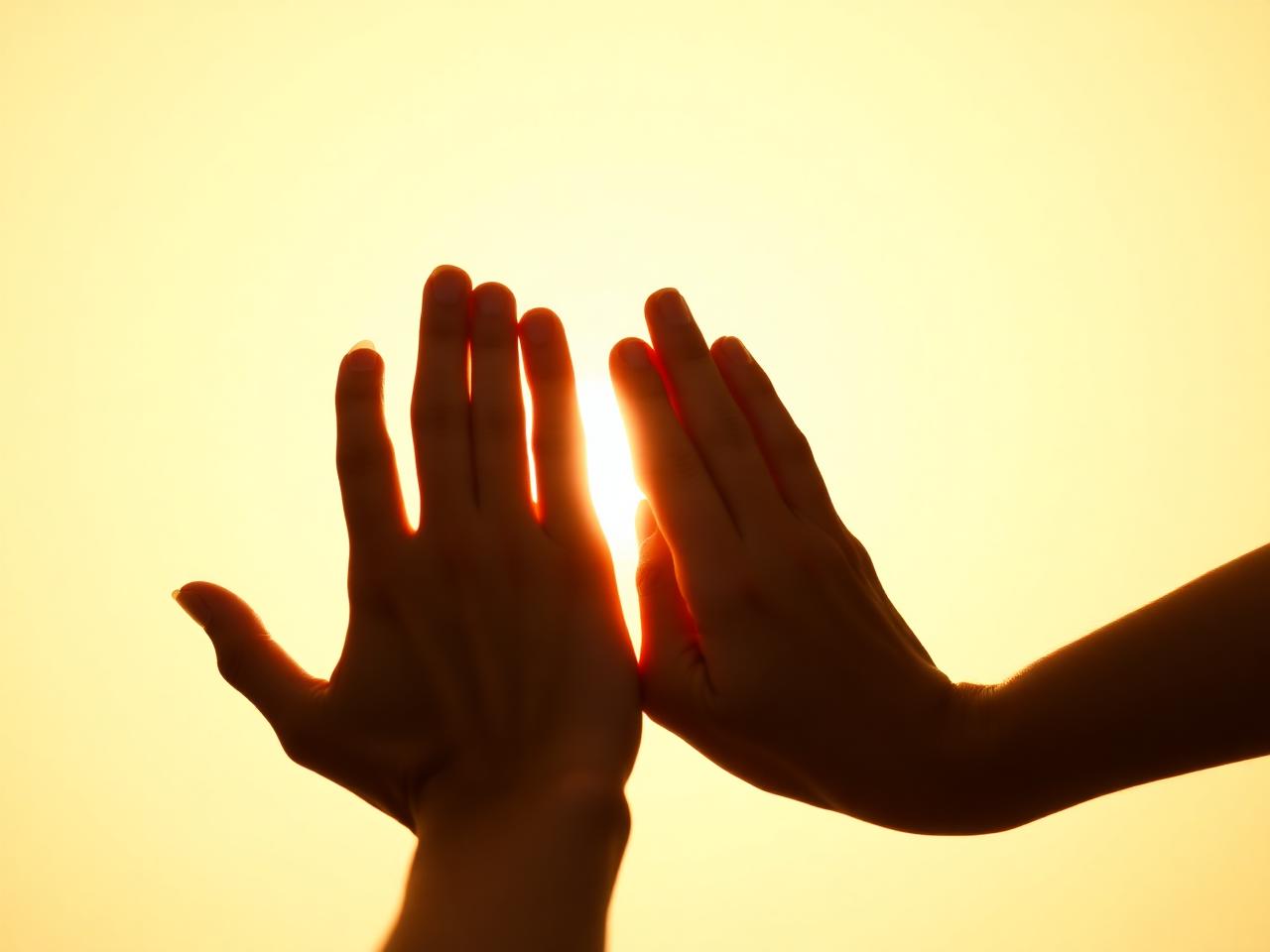 Dos manos casi tocándose iluminadas por luz cálida, símbolo del amor como vivencia